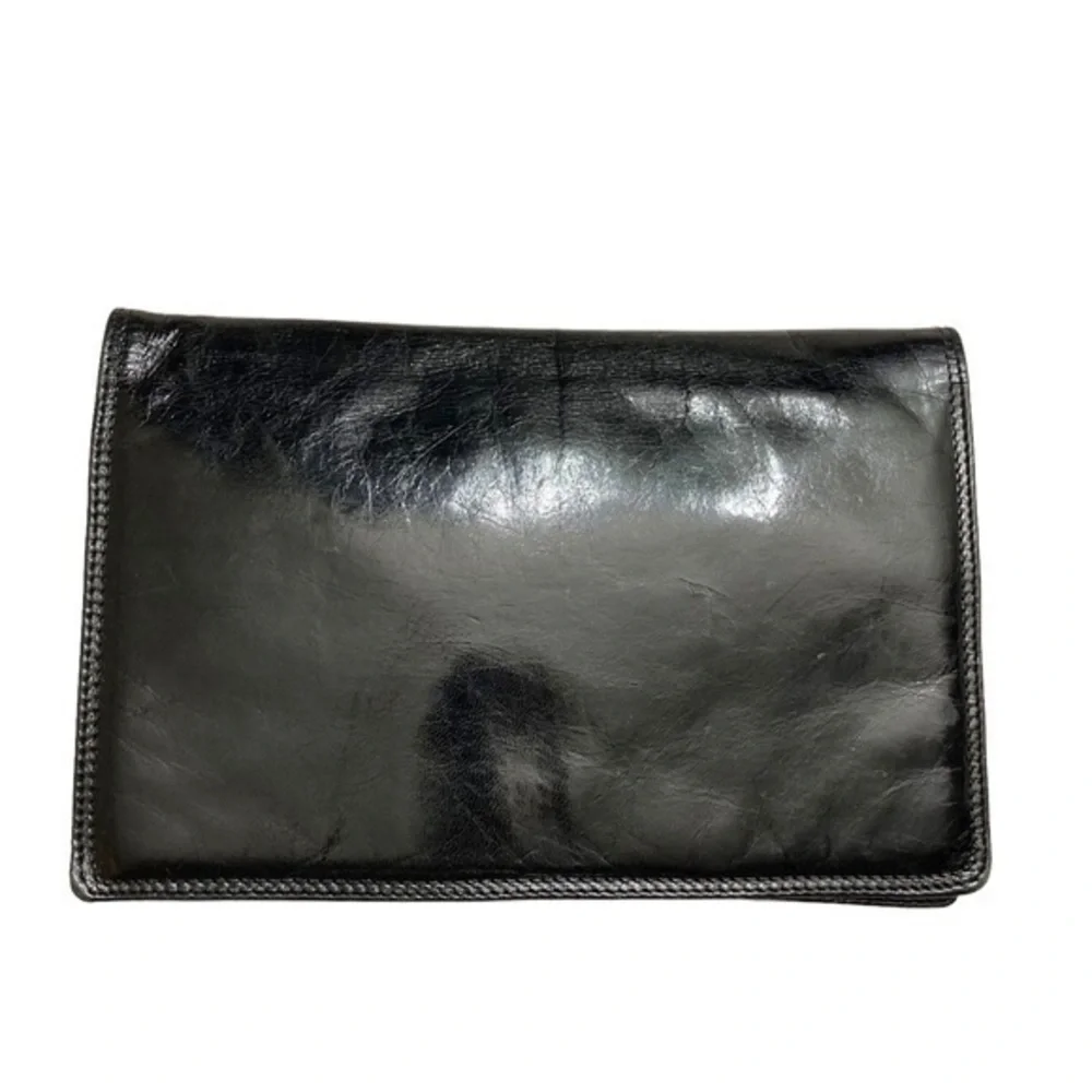 Bottega Veneta black Italian leather clutch bag